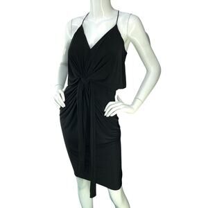 T Bags Los Angeles Womens Size XS Dress Domino Tie Front Maxi Black *HEMMED